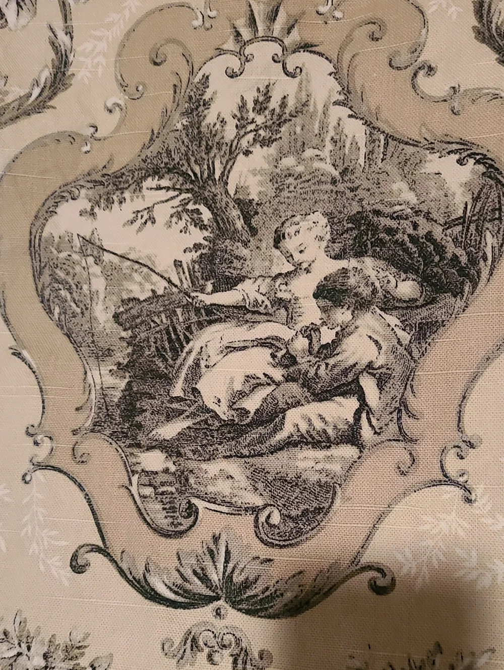 Fabric Upolstry Drapery Toile Scrolling Damask Sewing Crafts 3 Yards Cream Taupe